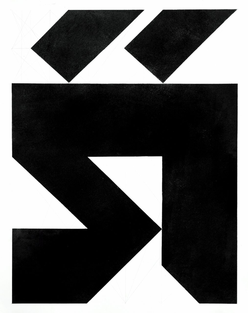 An Unfamiliar Character with an Unknown Accent, an abstract artwork resembling a hybrid s and n with a double acute accent, rendered in oil stick and charcoal, evoking an alien alphabet symbol.