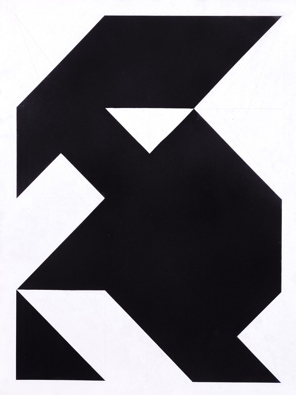 Caretaker (Glyph Drawing No. 5). Minimalist charcoal drawing with grid-based geometry and subtle texture, hinting at a leaning figure extending a hand.