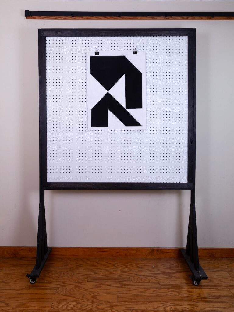 Charcoal drawing on paper, Girl (Glyph Drawing No. 3), showcasing grid-based composition, clean and even texture, and emerging iconographic forms with digital cyberpunk influence.