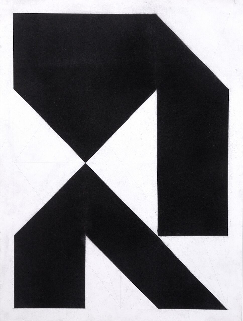 Minimalist geometric charcoal drawing, Girl (Glyph Drawing No. 3), sandy textures with clean glyph-like shapes reminiscent of digital displays suggesting a cyberpunk-inspired abstraction.